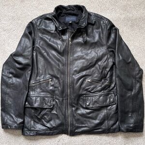 Mens Vintage Banana Republic Black Leather Jacket Size Large EUC
